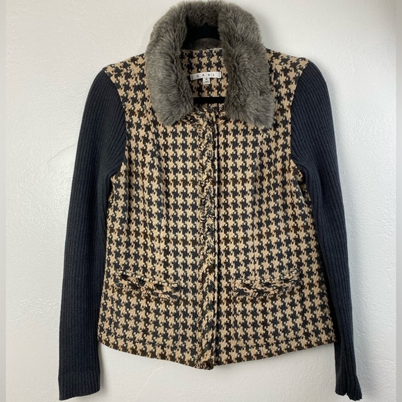 CABI Houndstooth Zip Tweed Sweater Career Academia Cardigan Blazer Jacket size 4 - Picture 15 of 15